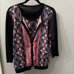 Floral Patterned Black and Pink Women's Top